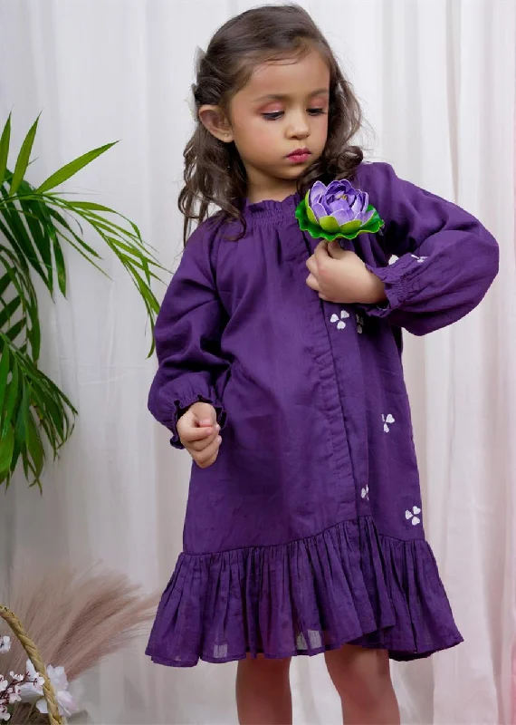 Jiyara Purple One Side Embroidery Dress