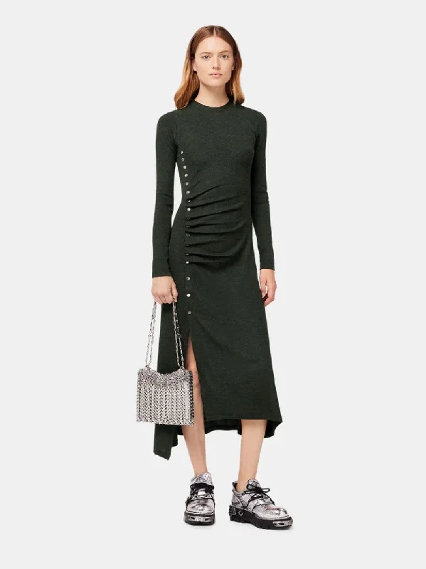 Pleated Wool Jersey Midi Dress