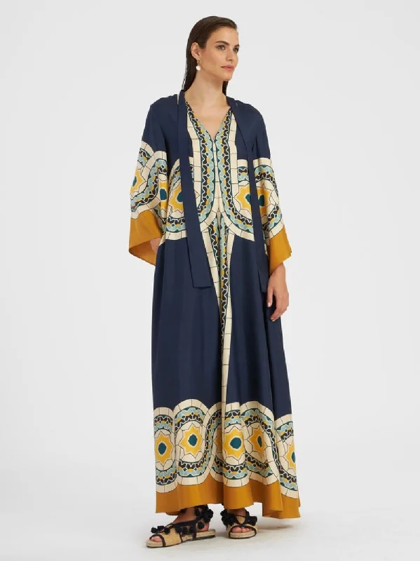 Mudejar Blue Silk Maxi Dress