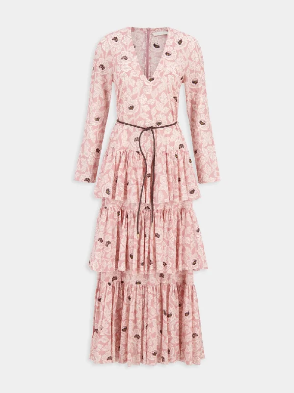 Pink Tiered Ottie Midi Dress