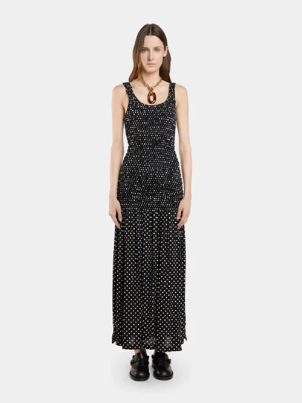 Black Long Polka Dot Crepe Dress