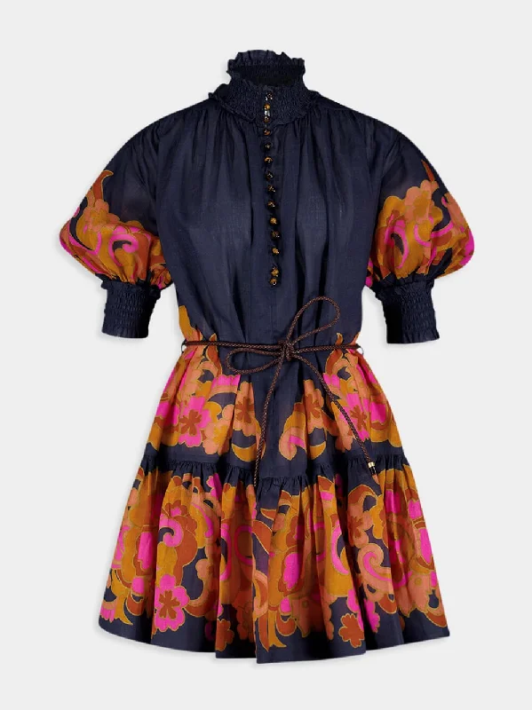 Acadian Lantern Floral Puff Sleeve Dress