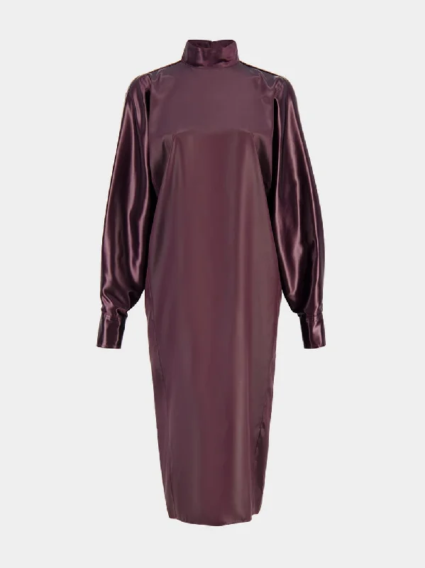 Burgundy Satin High Neck Dress