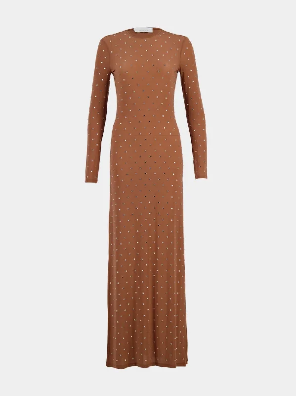 Caramel Crystals-Embellished Maxi Dress