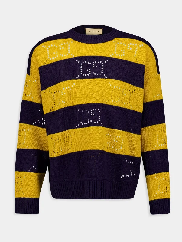 GG-Perforated Striped Wool Jumper