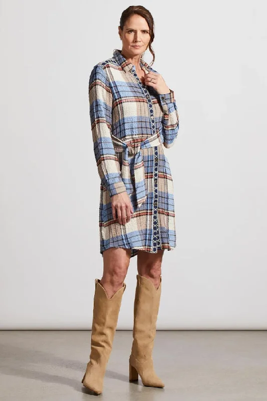 Tribal Knotted Plaid Shirt Dress