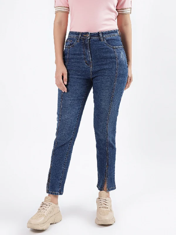 Iconic Women Blue Faded Slim Fit Jeans