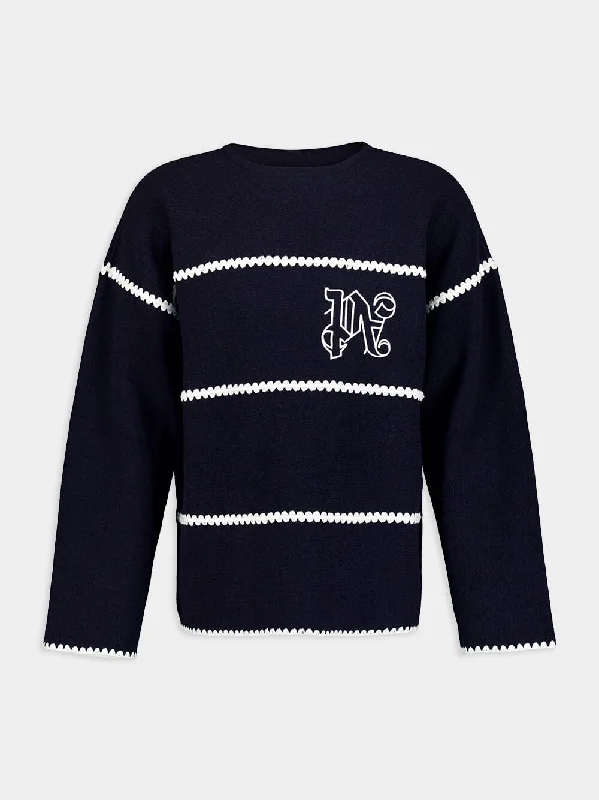 Embroidered-Monogram Striped Jumper