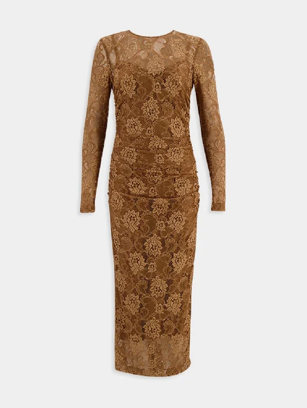 Chantilly-Lace Semi-Sheer Midi Dress