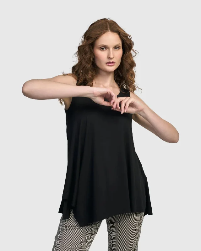 Essential Point Hem Tank Top, Black