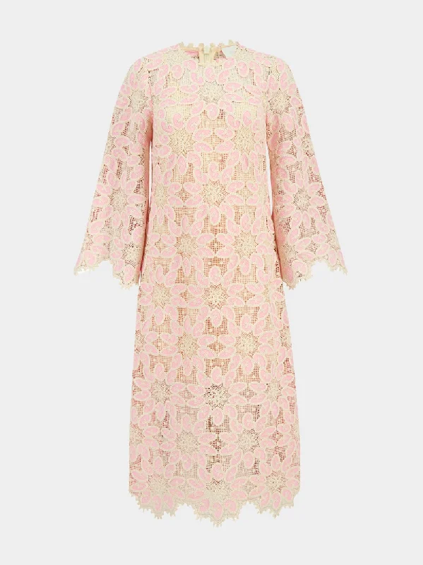 Cream Pink Ottie Lace Midi Dress