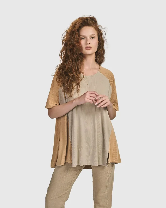 Oasis Colorblock Trapeze Top, Tan