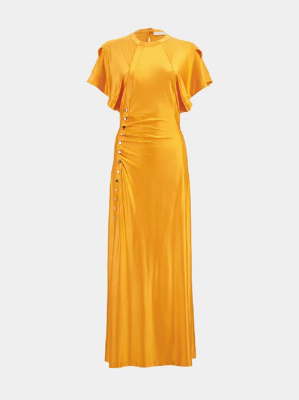 Long Light Orange Drapé Pression Dress