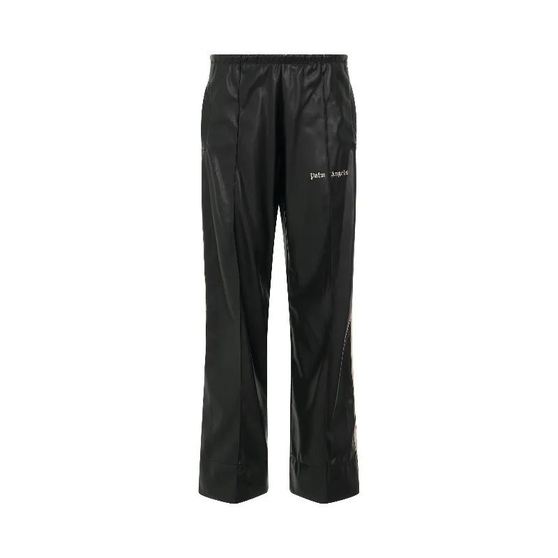 Leather Effect Loose Trackpants in Black/Off White