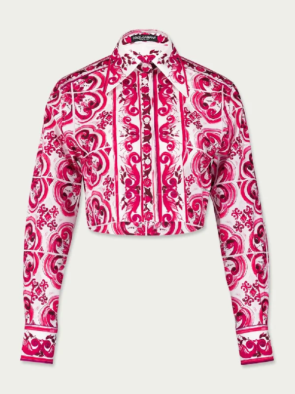 Majolica Printed Cropped Cotton Shirt