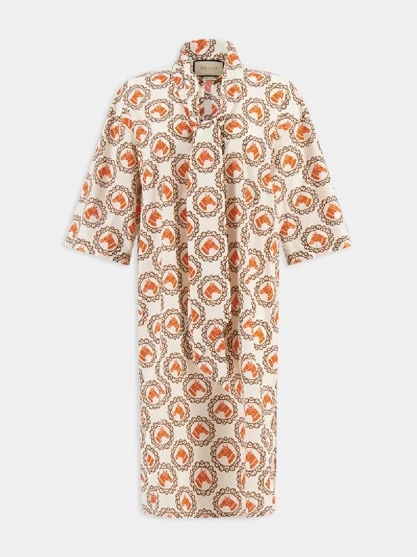 Horse-Print Cotton-Muslin Kaftan