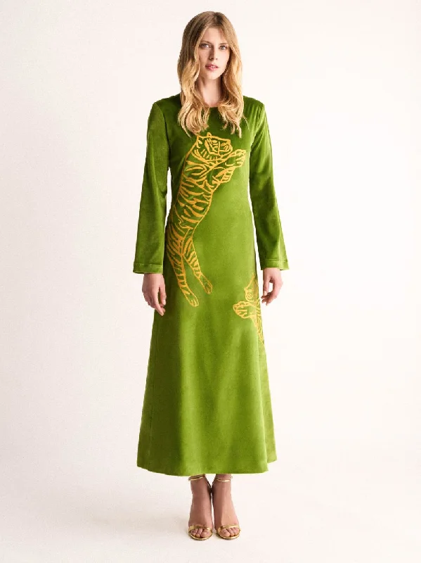 Selene Garden Green Velvet Dress