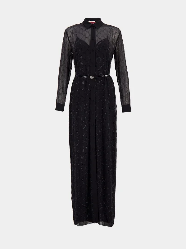 Black GG Monogram Silk Maxi Dress