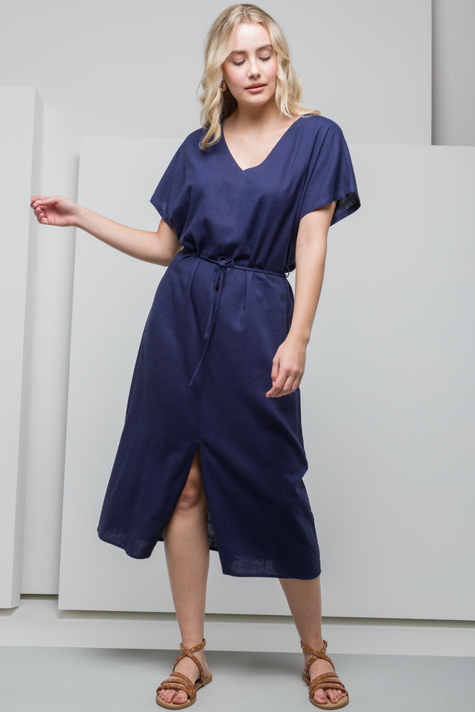 Kaftan Tie Belt Dress Navy