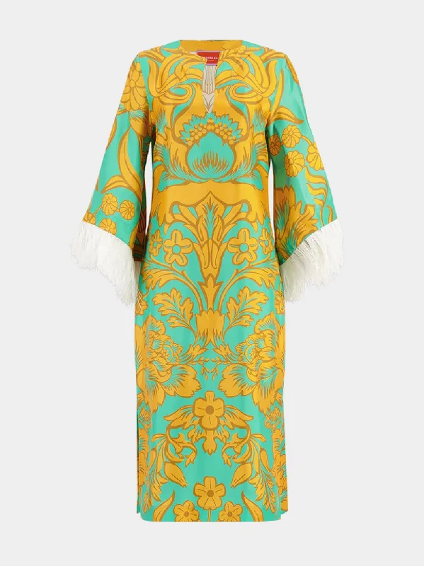 Va-Va Turquoise Silk Kaftan Dress