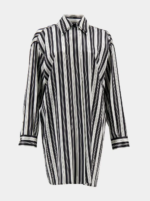 Striped Silk Satin Shirt Dress