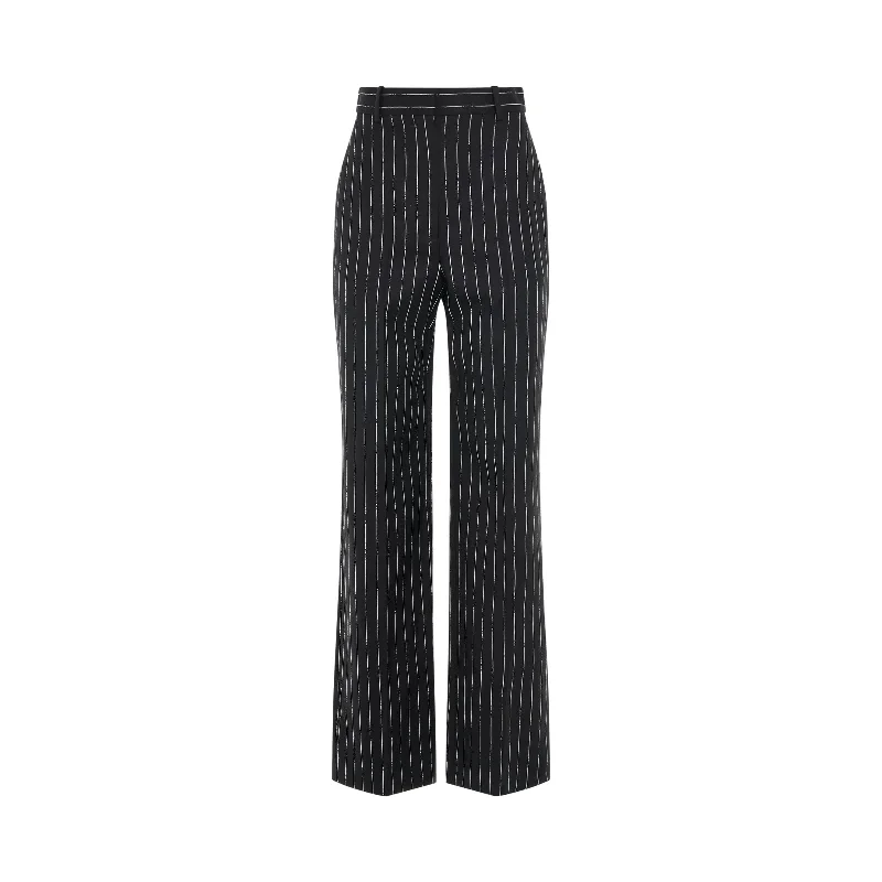 Certified Broken Stripe Wool Pants in Black