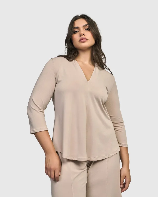 Essential V-neck Top, Champagne