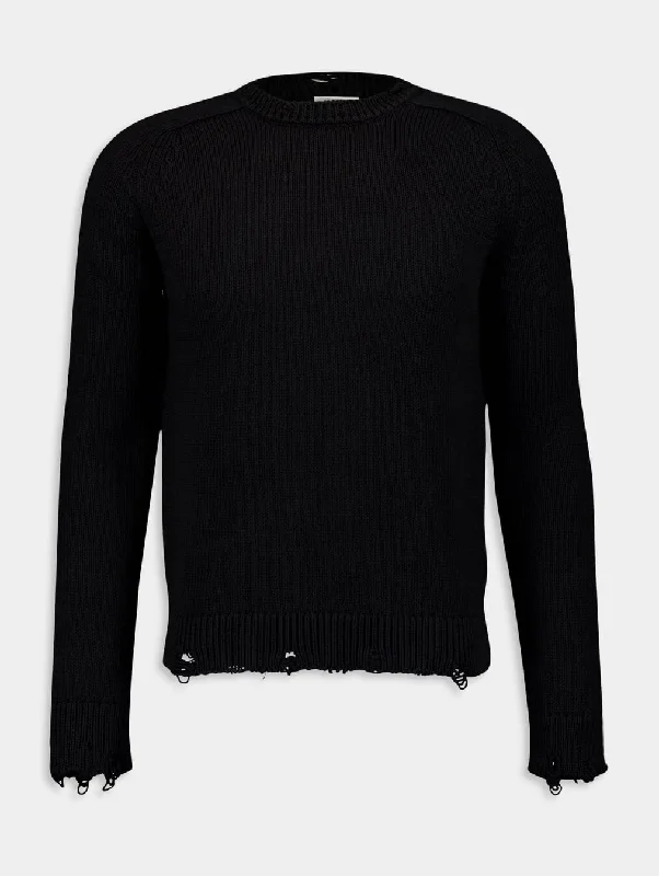 Distressed-Effect Crew Neck Cotton Jumper