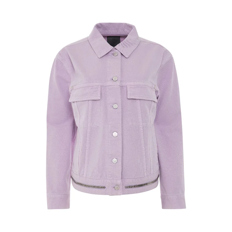 Oversized Trucker Denim Jacket with Zip in Lilac