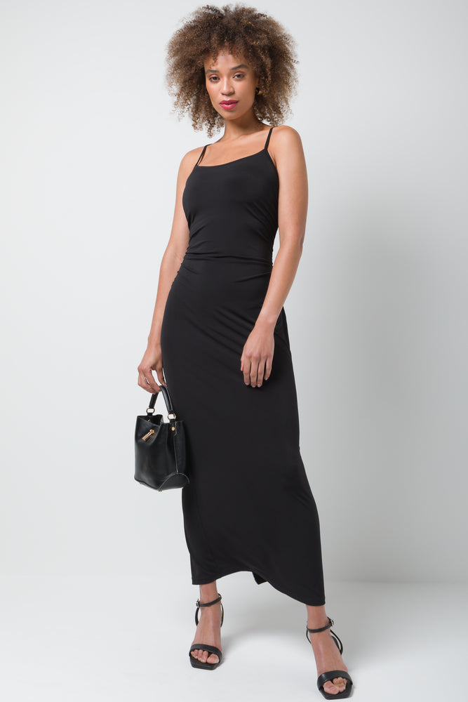 Strappy Side Ruch Dress Black