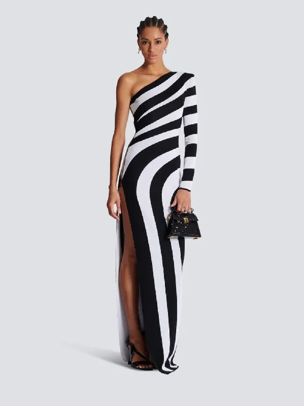 Long Asymmetrical Striped Knit Dress