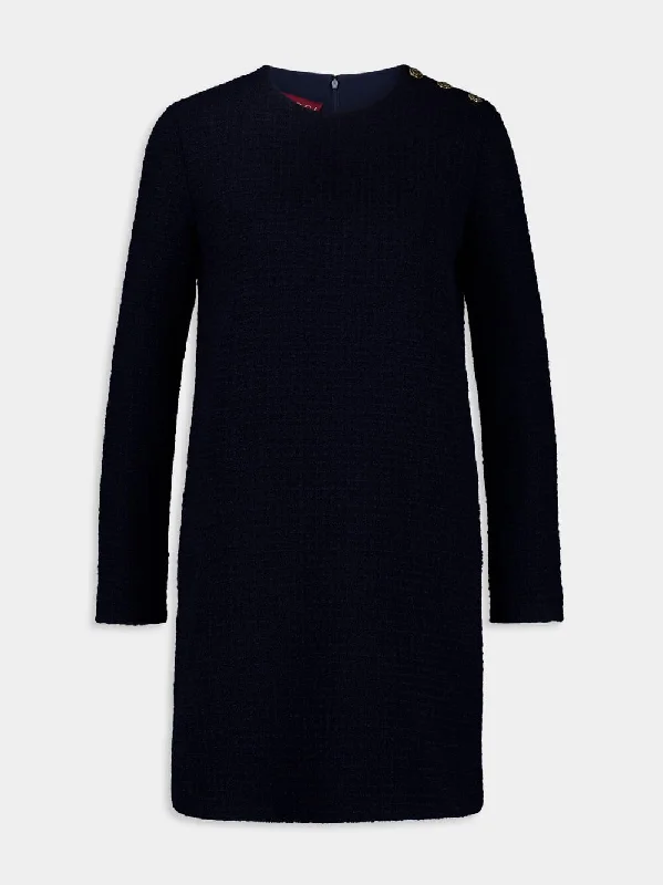 Dark Blue Bouclé Wool Dress