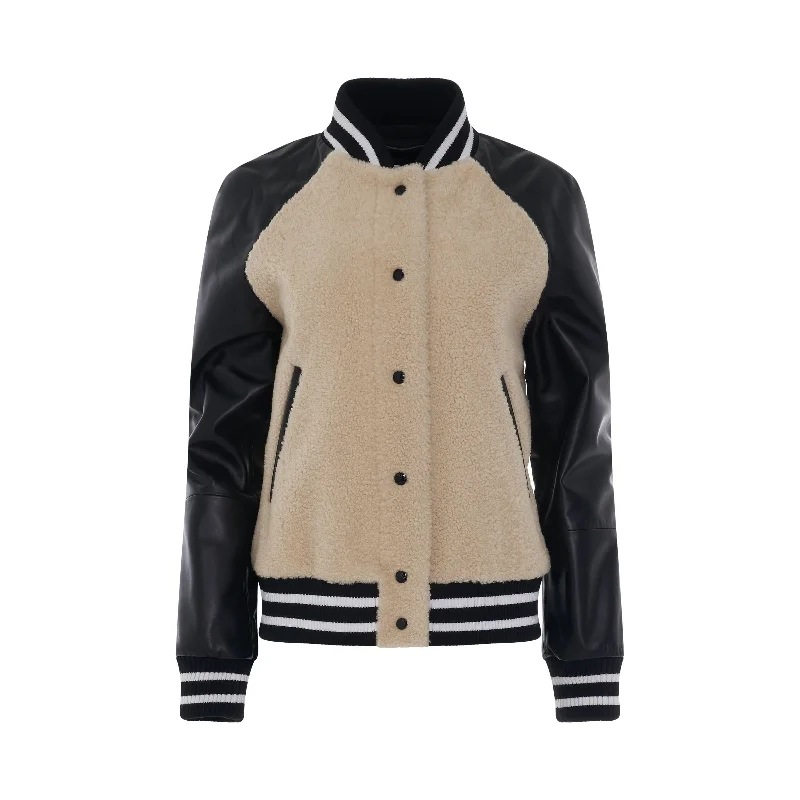 Shearling Bomber Jacket in Ecru