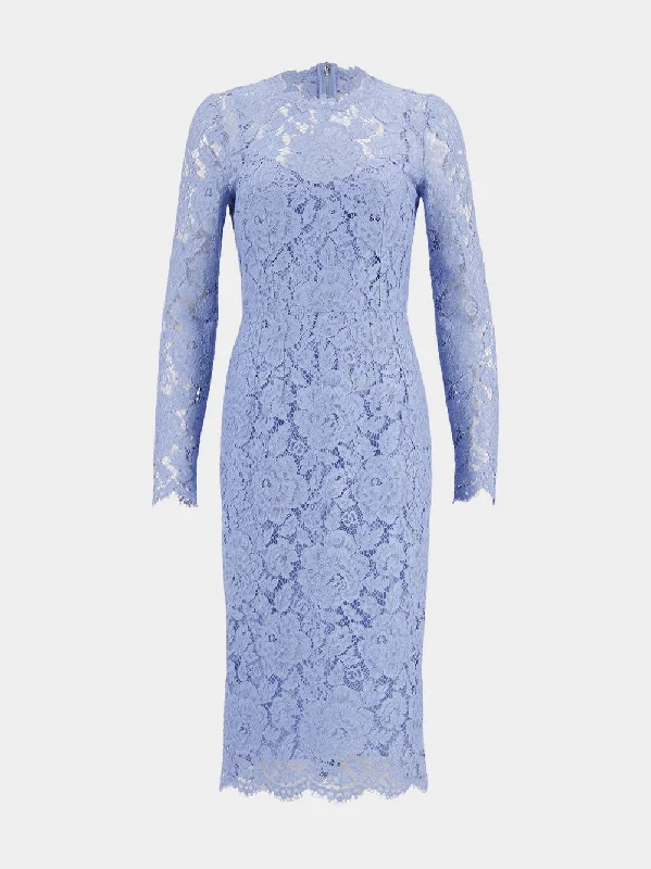 Light Blue Floral Lace Sheath Dress