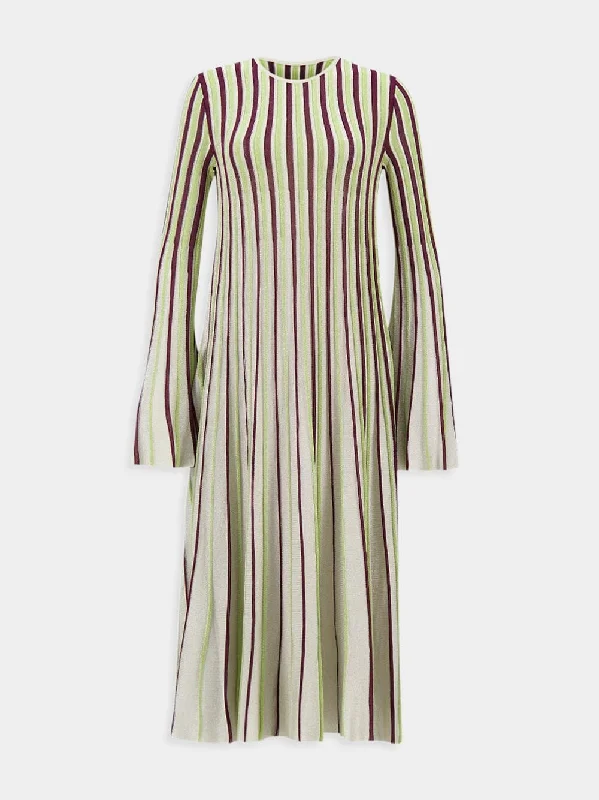 Striped Lurex Rib Knit Midi Dress