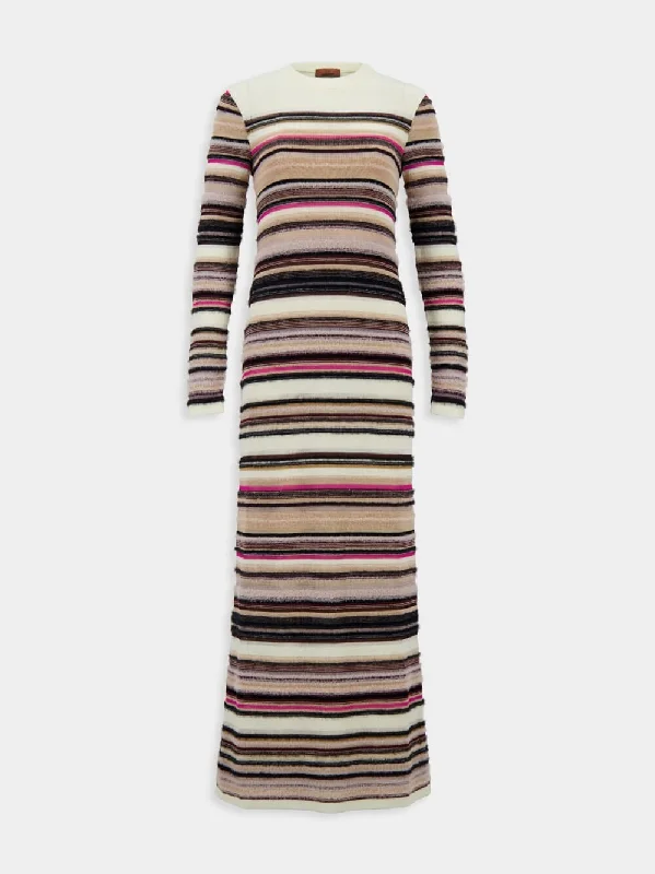 Striped Jacquard-Knit Maxi Dress