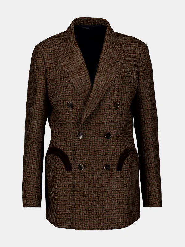 Check-Pattern Peak-Lapels Wool Blazer