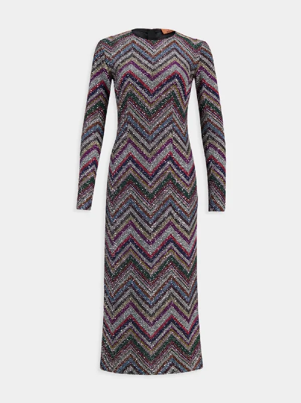 Long Zigzag And Sequins Dress