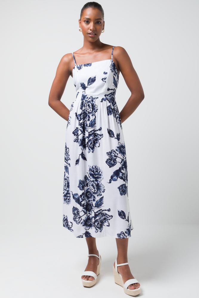 Strappy Midi Dress Blue & White