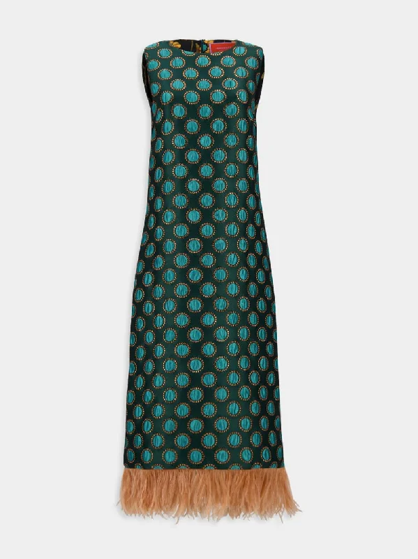 Feather-Trimmed Jacquard Dress