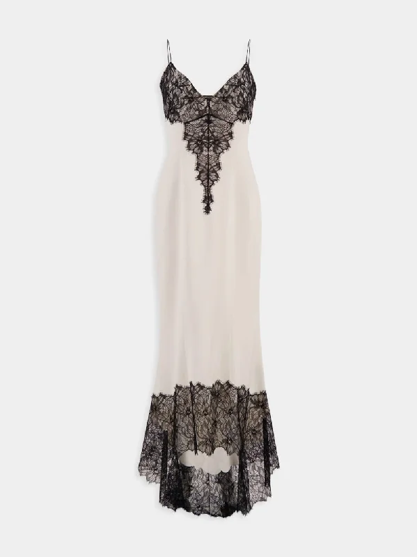 Lace-Trim Satin Maxi Dress