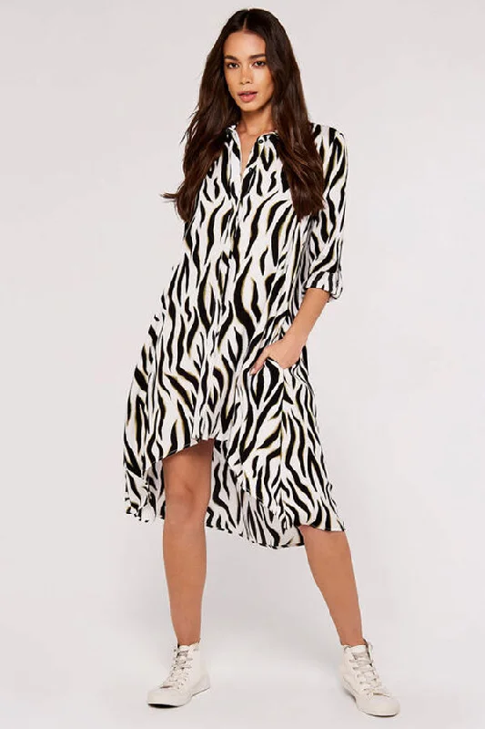 Apricot Zebra Oversized Shirt Mini Dress