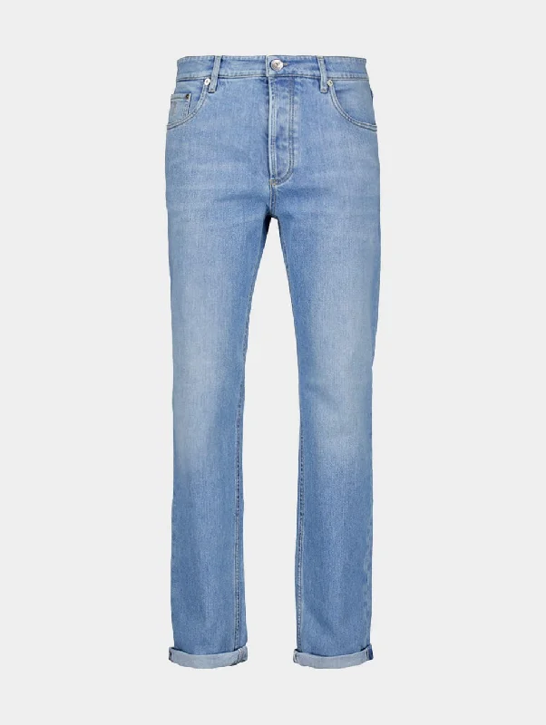 Straight-Leg Blue Cotton Jeans