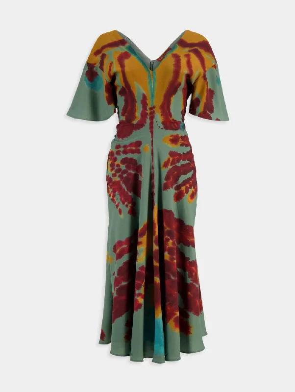 Pelopenese Tie-Dye V-Neck Midi Dress