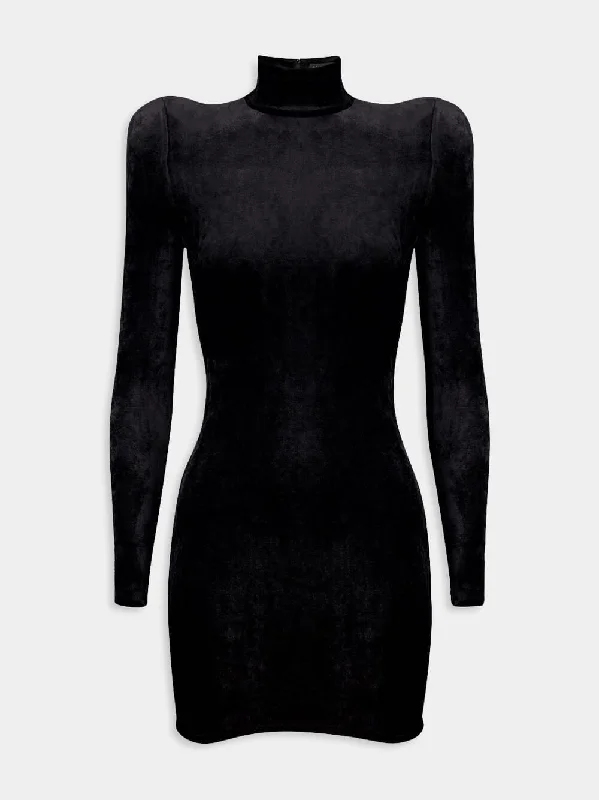 Draped Velvet Turtleneck Dress