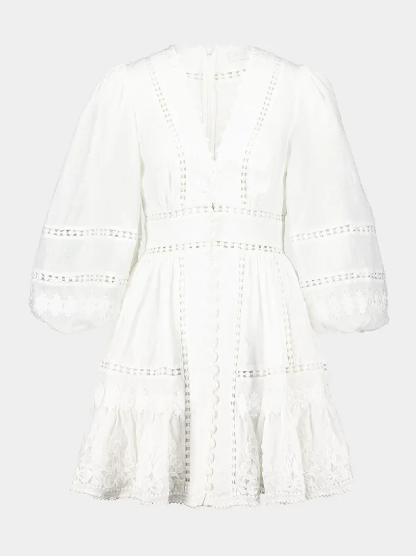 Ivory Lace-Trimmed Mini Dress