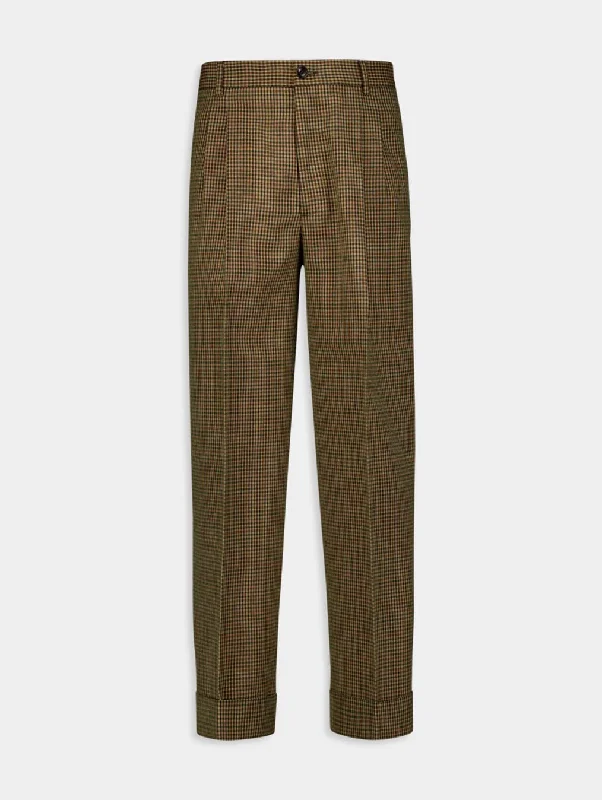 Check-Pattern Wool Trousers