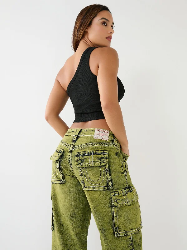 True Religion Womens Big T Bobbi Oversize Fit Green Mid Rise Jeans