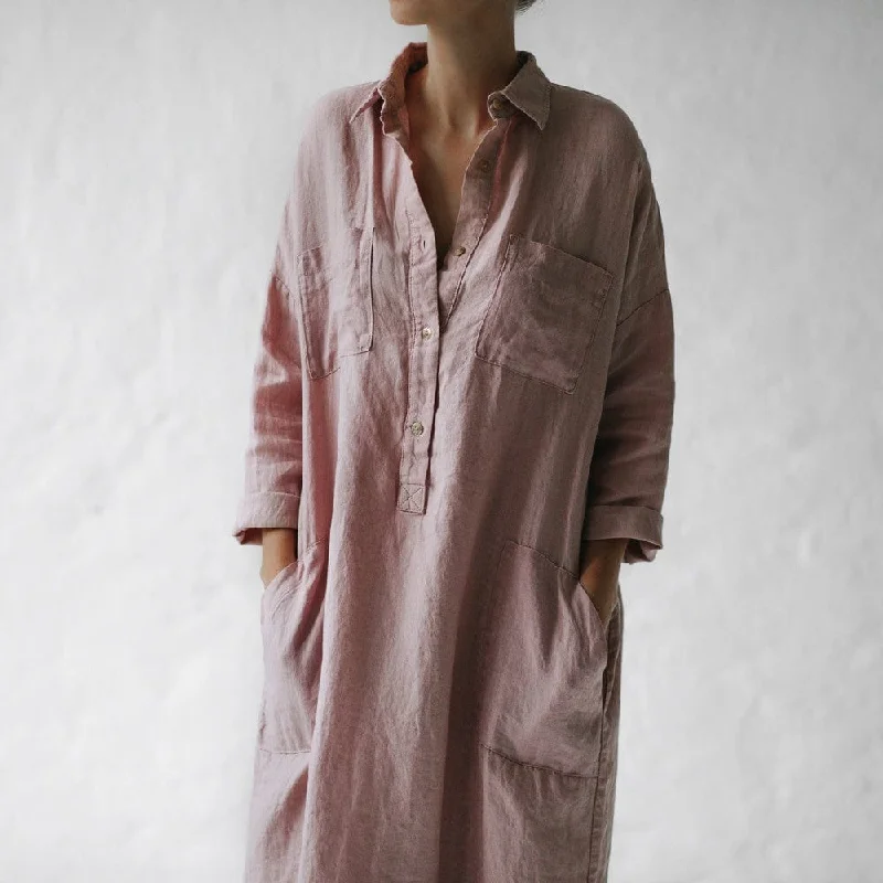 Seaside Tones Linen Shirt Dress - Dusty Pink