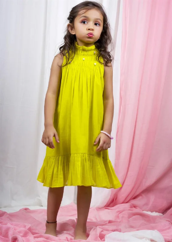 Jiyara Neon Yellow Halter Dress